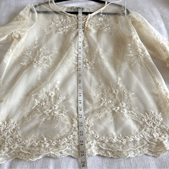 Vintage America Blues Womens Mona Embroidered Mesh Top Lace Up Sz L Sheer Lace - Picture 6 of 9